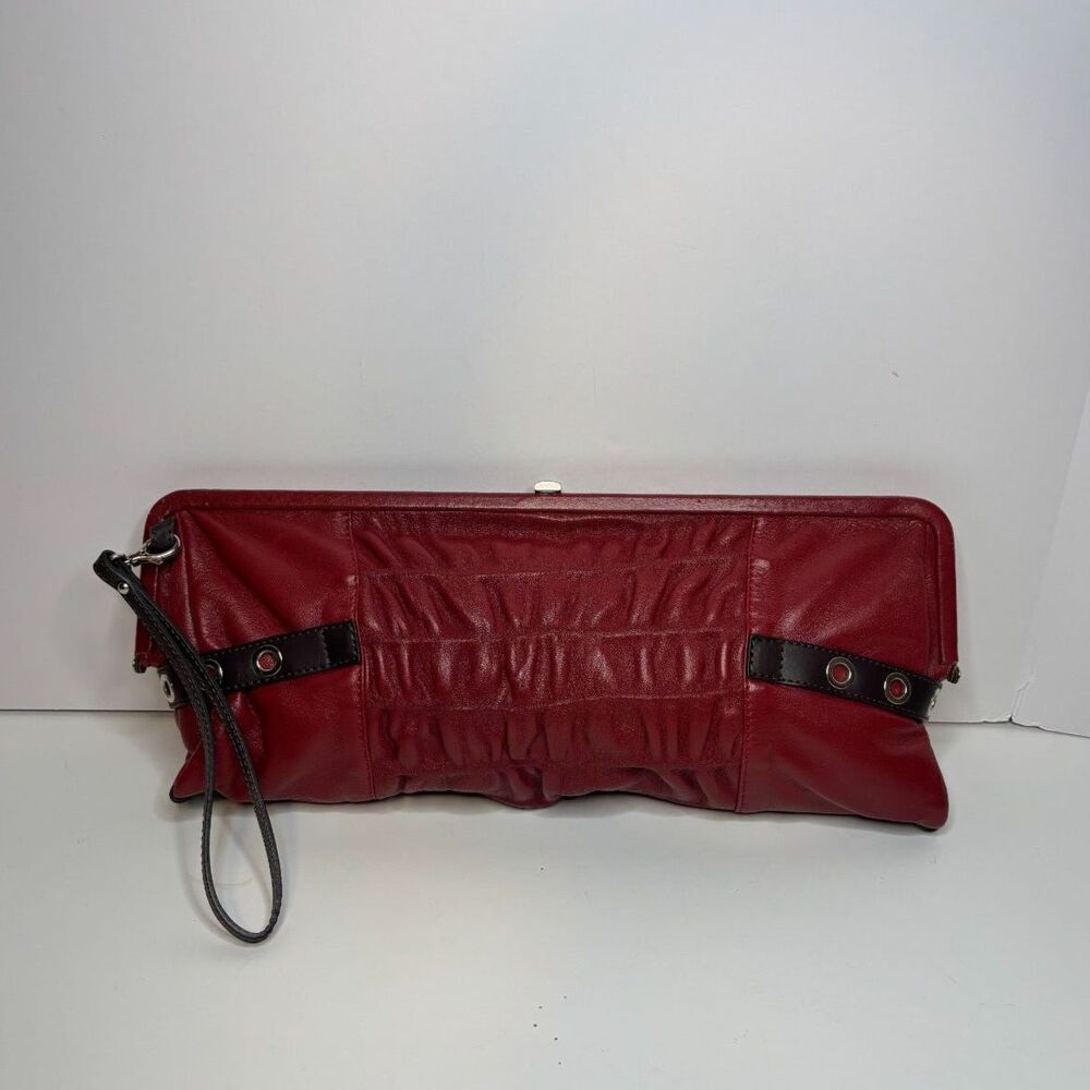 Nuovedive Red Genuine Leather Clutch Handbag Womens Purse Buckle